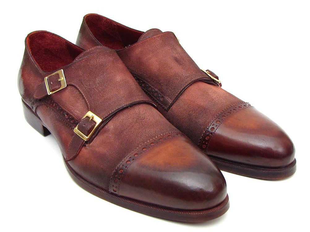 Paul Parkman Men's Captoe Double Monkstrap Antique Brown Suede - Dudes Boutique