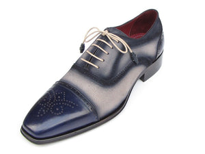 Paul Parkman Captoe Oxfords- Navy/Beige Hand-Painted Suede Upper And Leather Sole - Dudes Boutique