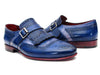 Paul Parkman Kiltie Monkstrap Shoes Dual Tone Blue Leather - Dudes Boutique