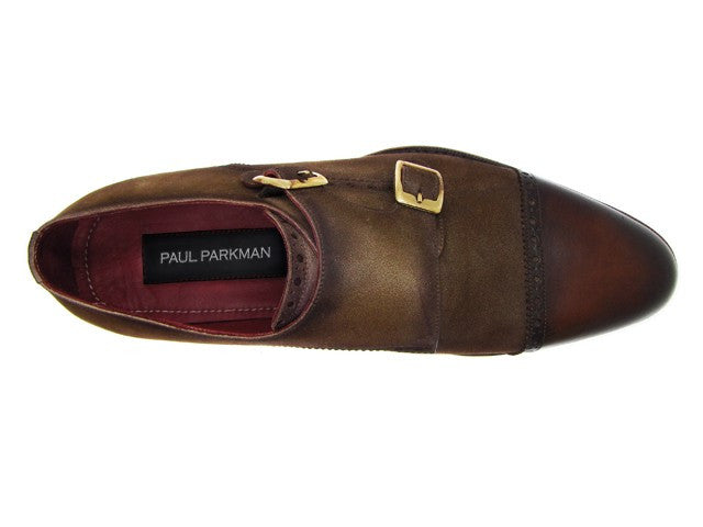 Paul Parkman Double Monkstrap Captoe Dress Shoe- Brown/ Beige Suede Upper And Leather Sole - Dudes Boutique