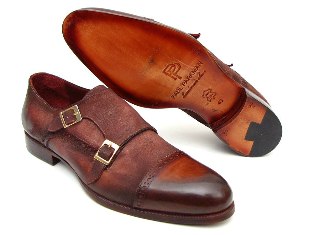 Paul Parkman Men's Captoe Double Monkstrap Antique Brown Suede - Dudes Boutique