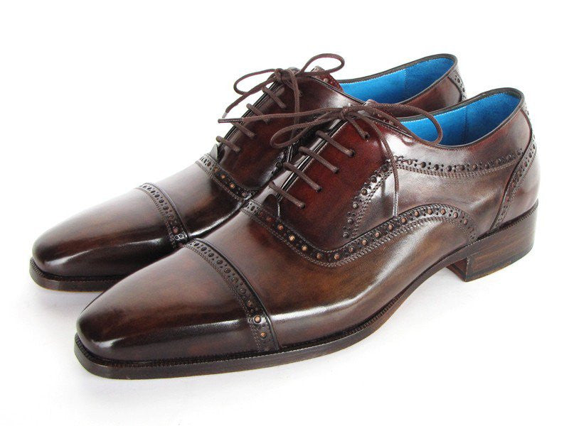 Paul Parkman Captoe Oxfords Anthracite Brown Hand-Painted Leather - Dudes Boutique