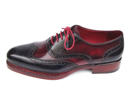 Paul Parkman Men's Triple Leather Sole Wingtip Brogues Navy & Red - Dudes Boutique