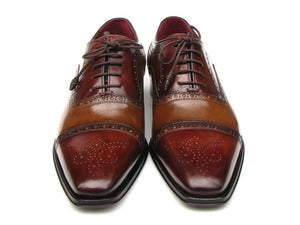 Paul Parkman Captoe Oxfords- Camel/ Red Hand-Painted Leather Upper And Leather Sole - Dudes Boutique