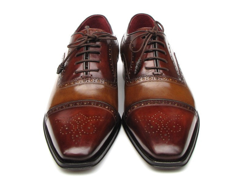 Paul Parkman Captoe Oxfords- Camel/ Red Hand-Painted Leather Upper And Leather Sole - Dudes Boutique