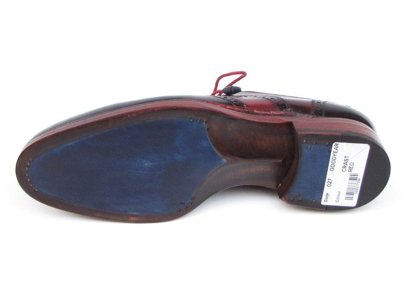 Paul Parkman Men's Triple Leather Sole Wingtip Brogues Navy & Red - Dudes Boutique