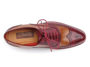 Paul Parkman Triple Leather Sole Wingtip Brogues Bordeaux & Camel - Dudes Boutique