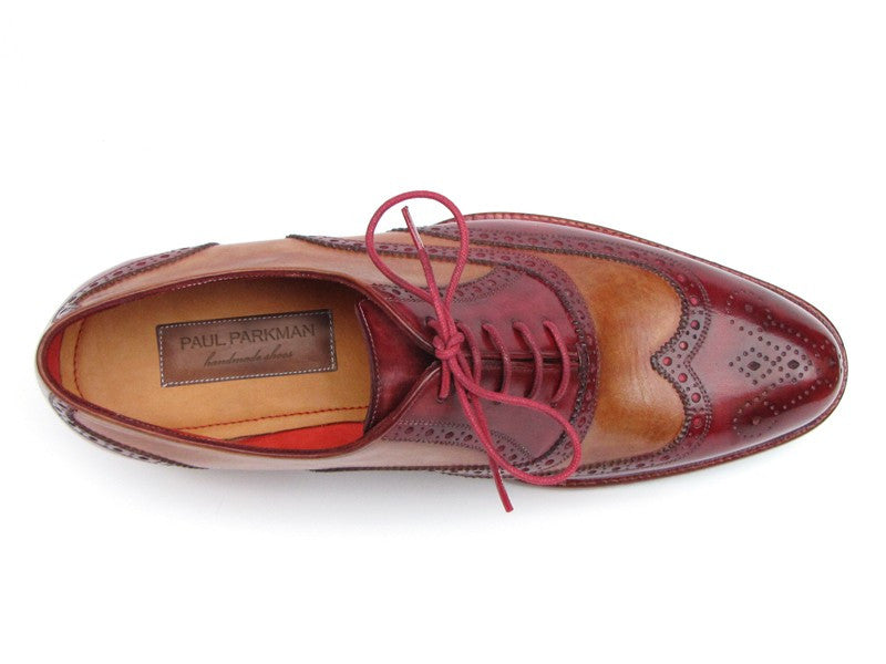 Paul Parkman Triple Leather Sole Wingtip Brogues Bordeaux & Camel - Dudes Boutique