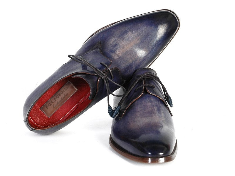 Paul Parkman Men's Blue & Navy Hand-Painted Derby Shoes - Dudes Boutique