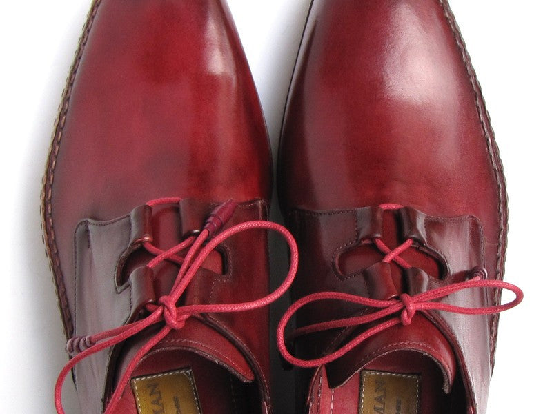 Paul Parkman Ghillie Lacing Side Handsewn Dress Shoes- Burgundy Leather Upper And Leather Sole - Dudes Boutique