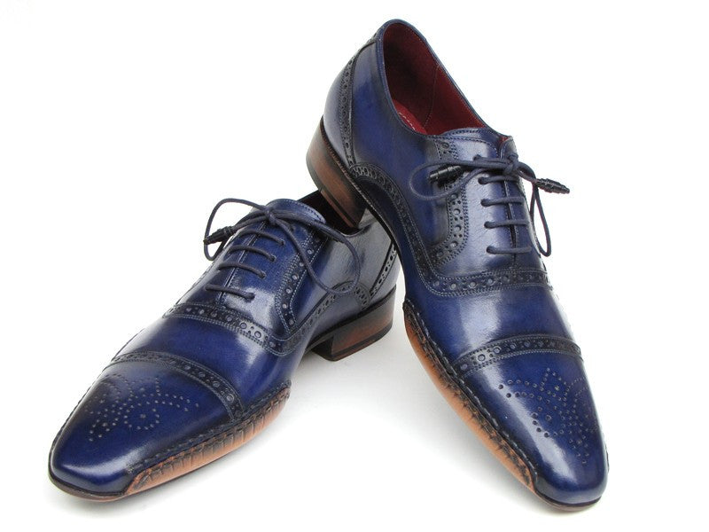 Paul Parkman Men's Captoe Navy Blue Hand Painted Oxfords - Dudes Boutique