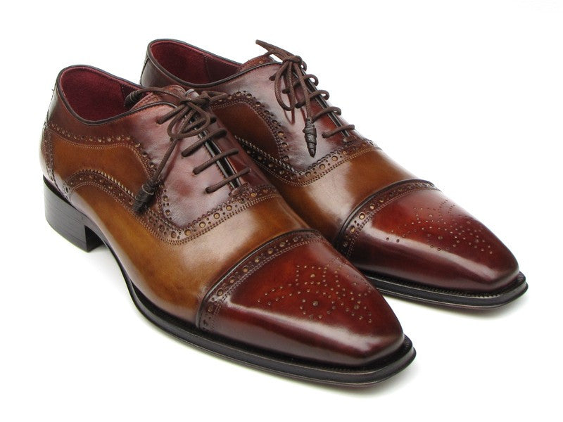 Paul Parkman Captoe Oxfords- Camel/ Red Hand-Painted Leather Upper And Leather Sole - Dudes Boutique