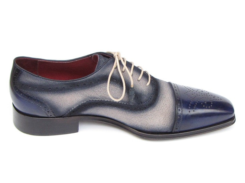 Paul Parkman Captoe Oxfords- Navy/Beige Hand-Painted Suede Upper And Leather Sole - Dudes Boutique