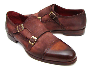 Paul Parkman Men's Captoe Double Monkstrap Antique Brown Suede - Dudes Boutique