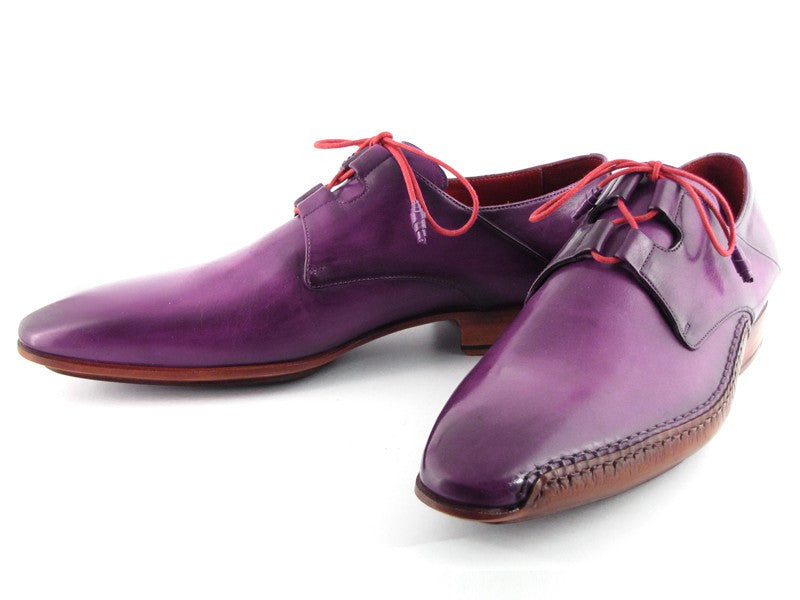 Paul Parkman Men's Ghillie Lacing Side Handsewn Dress Shoes - Purple Leather Upper And Leather Sole - Dudes Boutique