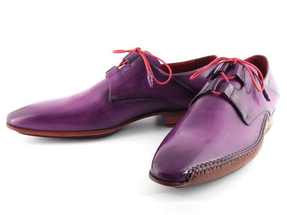 Paul Parkman Men's Ghillie Lacing Side Handsewn Dress Shoes - Purple Leather Upper And Leather Sole - Dudes Boutique