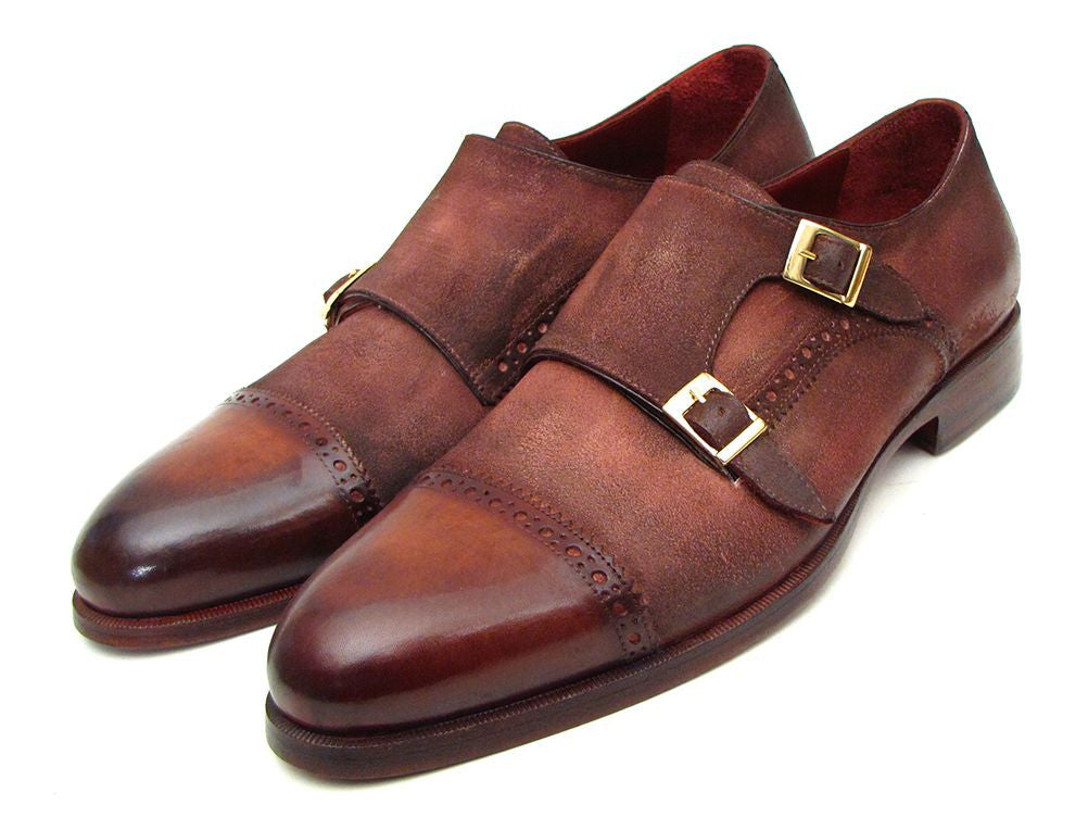 Paul Parkman Men's Captoe Double Monkstrap Antique Brown Suede - Dudes Boutique