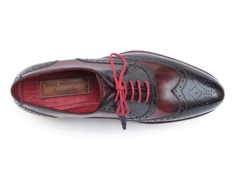 Paul Parkman Men's Triple Leather Sole Wingtip Brogues Navy & Red - Dudes Boutique