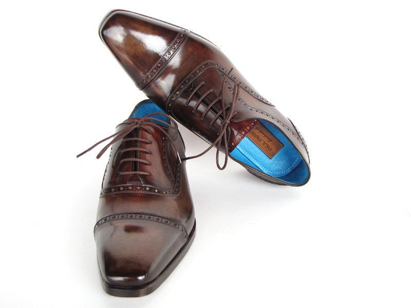 Paul Parkman Captoe Oxfords Anthracite Brown Hand-Painted Leather - Dudes Boutique