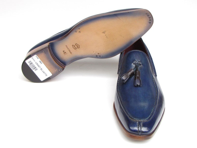 Paul Parkman Blue Hand Painted Leather Tassel Loafer - Dudes Boutique