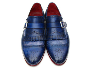 Paul Parkman Kiltie Monkstrap Shoes Dual Tone Blue Leather - Dudes Boutique