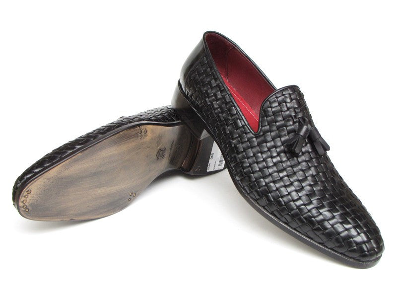 Paul Parkman Men's Tassel Black Woven Leather Loafer - Dudes Boutique