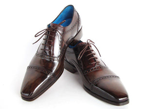 Paul Parkman Captoe Oxfords Anthracite Brown Hand-Painted Leather - Dudes Boutique