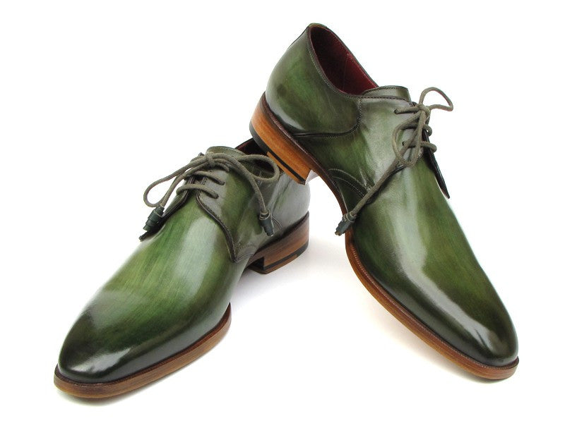 Paul Parkman Green Hand-Painted Derby Shoes Leather Upper & Leather Sole - Dudes Boutique