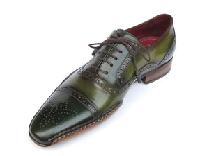 Paul Parkman Men's Side Handsewn Captoe Oxfords- Green/ Yellow Leather Upper and Leather Sole - Dudes Boutique