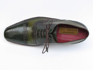 Paul Parkman Men's Side Handsewn Captoe Oxfords- Green/ Yellow Leather Upper and Leather Sole - Dudes Boutique