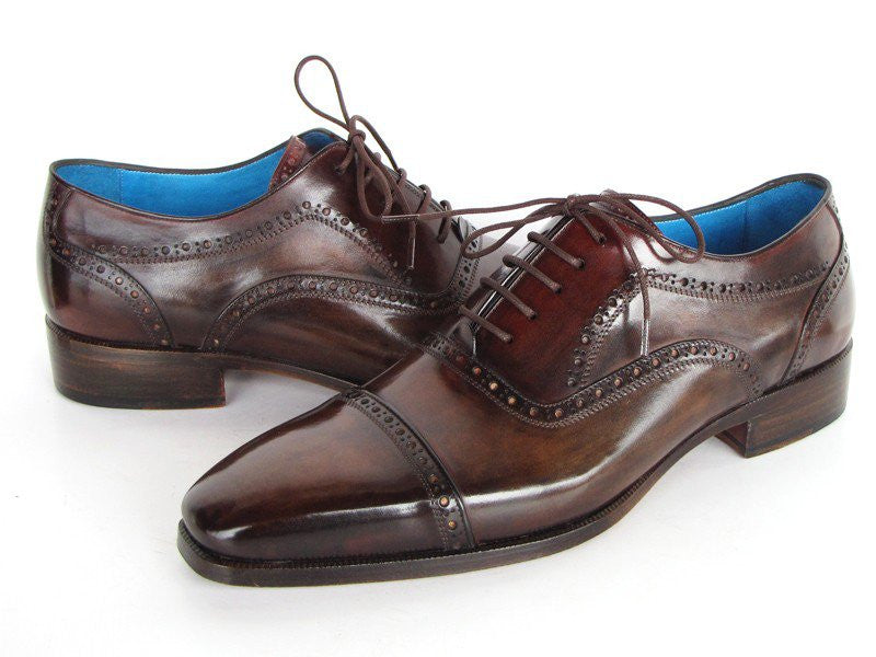 Paul Parkman Captoe Oxfords Anthracite Brown Hand-Painted Leather - Dudes Boutique