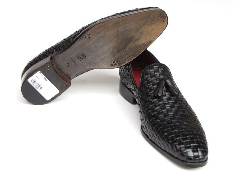 Paul Parkman Men's Tassel Black Woven Leather Loafer - Dudes Boutique