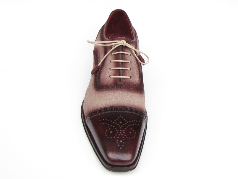 Paul Parkman Captoe Oxfords- Bordeaux/Beige Hand-Painted Suede Upper And Leather Sole - Dudes Boutique