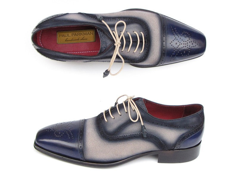 Paul Parkman Captoe Oxfords- Navy/Beige Hand-Painted Suede Upper And Leather Sole - Dudes Boutique