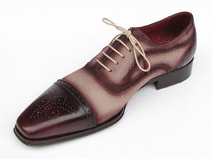 Paul Parkman Captoe Oxfords- Bordeaux/Beige Hand-Painted Suede Upper And Leather Sole - Dudes Boutique