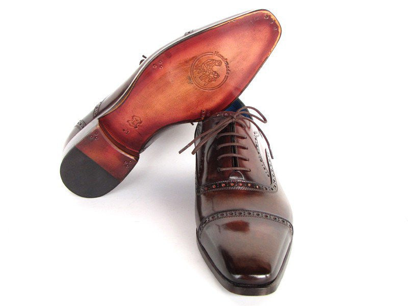 Paul Parkman Captoe Oxfords Anthracite Brown Hand-Painted Leather - Dudes Boutique