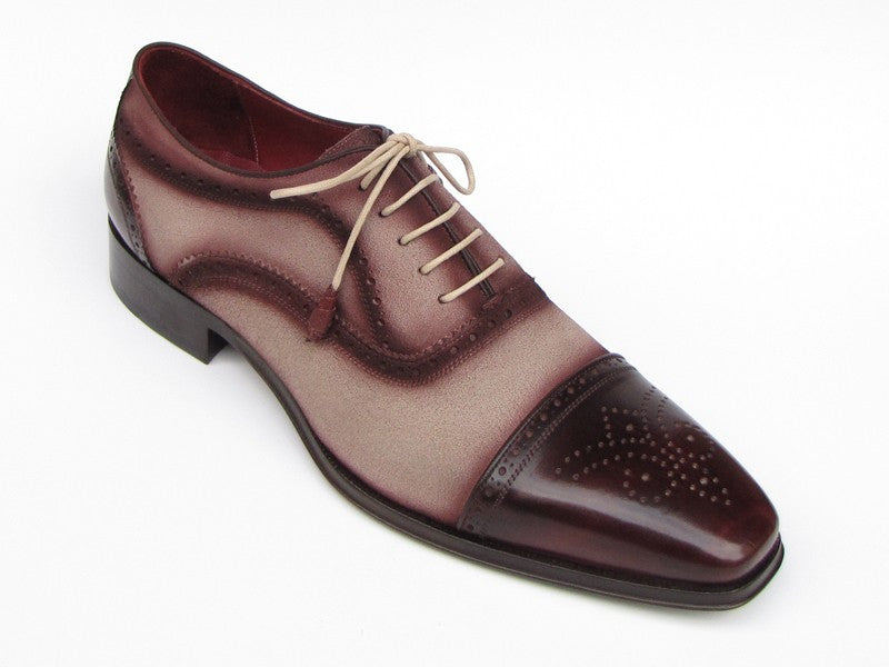 Paul Parkman Captoe Oxfords- Bordeaux/Beige Hand-Painted Suede Upper And Leather Sole - Dudes Boutique