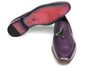 Paul Parkman Men's Tassel Loafer Purple Hand Painted Leather - Dudes Boutique