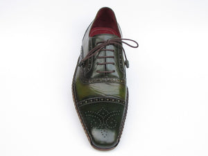 Paul Parkman Men's Side Handsewn Captoe Oxfords- Green/ Yellow Leather Upper and Leather Sole - Dudes Boutique