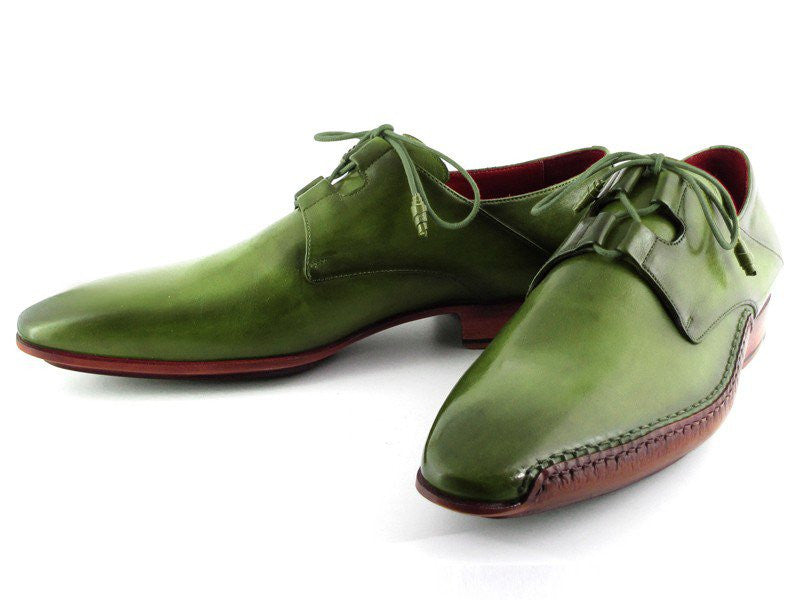 Paul Parkman Men's Ghillie Lacing Side Handsewn Dress Shoes - Green Leather Upper And Leather Sole - Dudes Boutique
