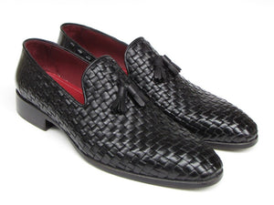 Paul Parkman Men's Tassel Black Woven Leather Loafer - Dudes Boutique