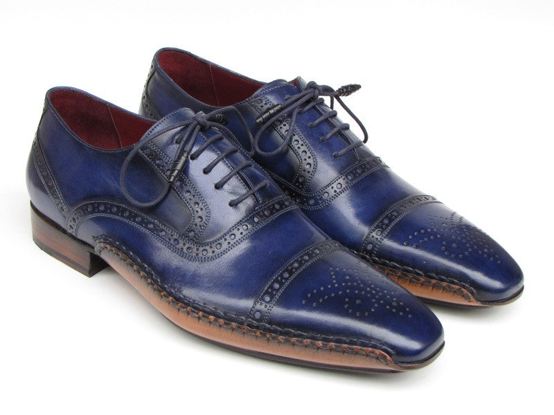 Paul Parkman Men's Captoe Navy Blue Hand Painted Oxfords - Dudes Boutique