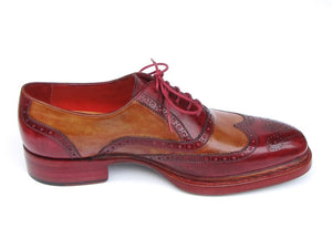 Paul Parkman Triple Leather Sole Wingtip Brogues Bordeaux & Camel - Dudes Boutique