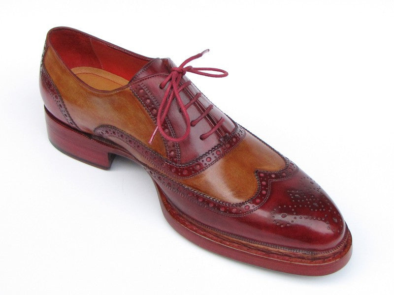 Paul Parkman Triple Leather Sole Wingtip Brogues Bordeaux & Camel - Dudes Boutique