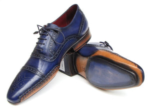 Paul Parkman Men's Captoe Navy Blue Hand Painted Oxfords - Dudes Boutique