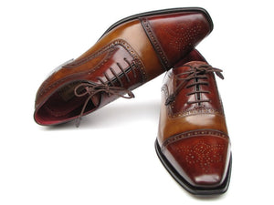 Paul Parkman Captoe Oxfords- Camel/ Red Hand-Painted Leather Upper And Leather Sole - Dudes Boutique