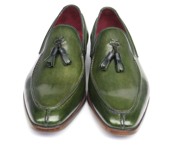 Paul Parkman Green Hand Painted Leather Loafer With Tassel - Dudes Boutique