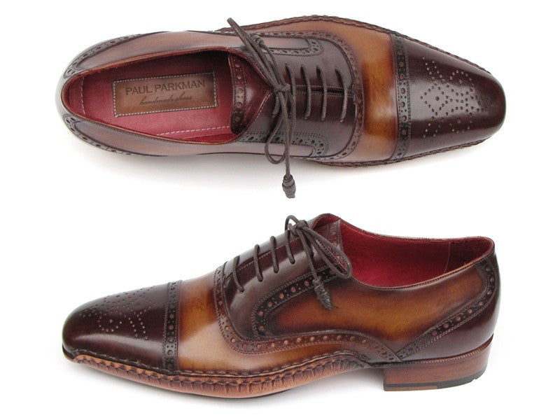 Paul Parkman Captoe Oxfords Brown Hand Pained Shoes - Dudes Boutique