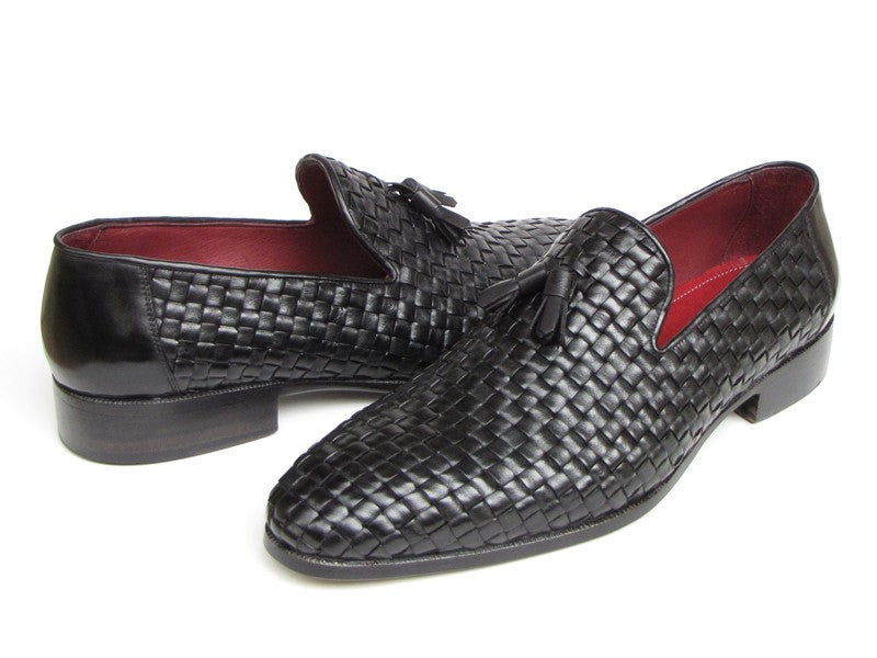 Paul Parkman Men's Tassel Black Woven Leather Loafer - Dudes Boutique