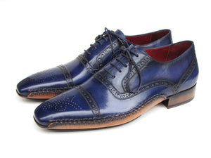 Paul Parkman Men's Captoe Navy Blue Hand Painted Oxfords - Dudes Boutique